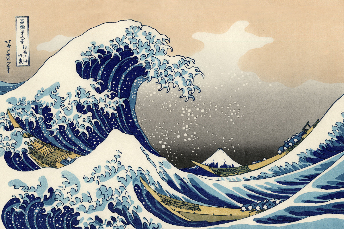 La Grande Vague de Kanagawa, plus connue sous le nom de La Vague. Célèbre estampe japonaise du peintre japonais Hokusai, publiée en 1830 ou 1831. Metropolitan Museum of Art, New York.